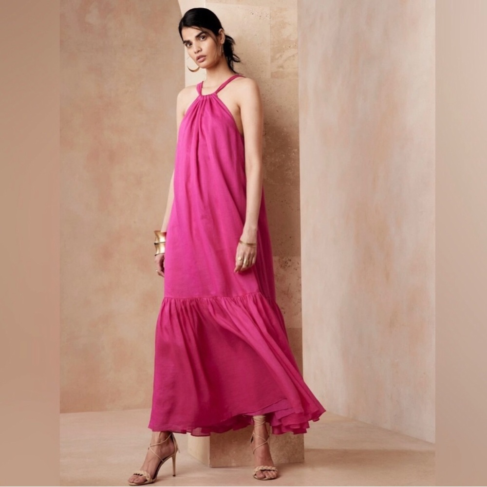 Banana Republic Halter Maxi Dress in Fuchsia Pink